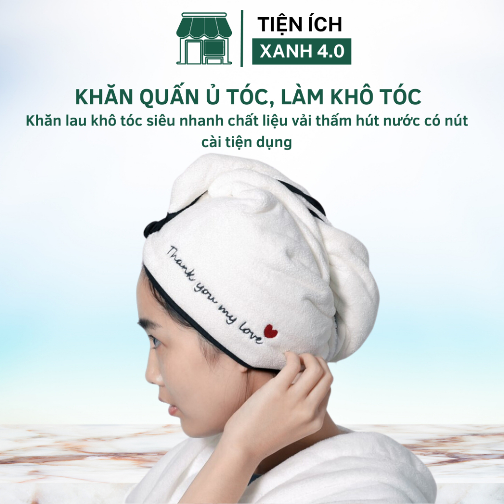 Khăn Ủ Tóc, Khăn Quấn Tóc Lau Khô Siêu Tốc My Love Màu Trắng Chất Liệu Cotton Mềm Mại Thấm Hút Tốt