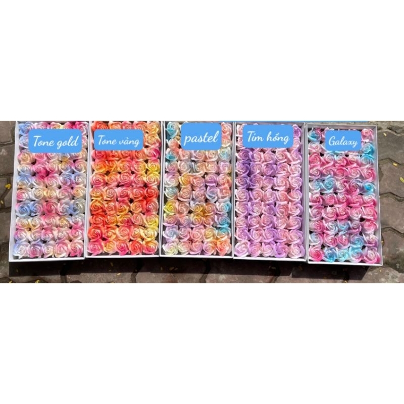 HỘP 50 BÔNG HOA HỒNG SÁP 3 LỚP THƠM XỊT SƠN LOANG MÀU ĐẸP