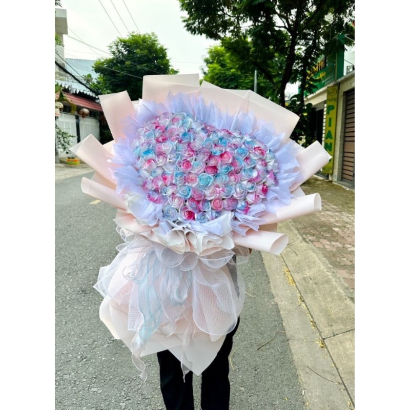 HỘP 50 BÔNG HOA HỒNG SÁP 3 LỚP THƠM XỊT SƠN LOANG MÀU ĐẸP