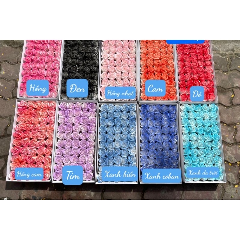 HỘP 50 BÔNG HOA HỒNG SÁP 3 LỚP THƠM XỊT SƠN LOANG MÀU ĐẸP
