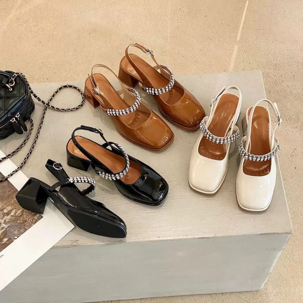 Giày Cao Gót Phối Quai Đính Đá - 21-2110