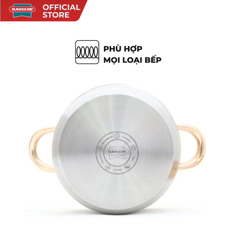 Bộ nồi inox 5 đáy Sunhouse SH781 size 16cm-20cm-24cm | Đáy từ dùng mọi loại bếp | 5 lớp đáy, truyền nhiệt nhanh