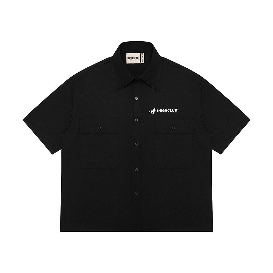 Áo Sơ Mi HIGHCLUB BOXY - Thêu logo - UNISEX - ĐEN/KEM