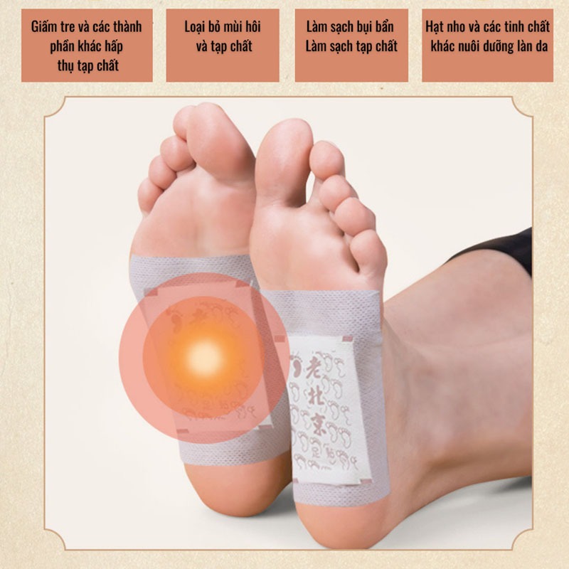 Hộp 50 Miếng Dán Chân Thải Độc Cơ Thể Hiệu Ông Già Bắc Kinh, Cao Dán Ngải Cứu Thải Độc Chân Cải Thiện Giấc Ngủ Đẹp Da.