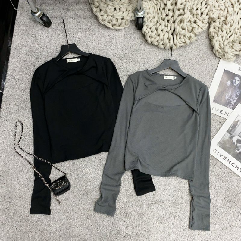 Áo Len tăm hàn xoắn ngực dài tay