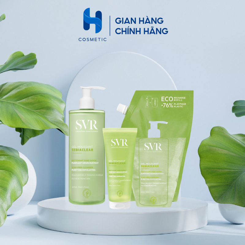 Sữa rửa mặt Sebiaclear Gel Moussant Xanh lá làm sạch cho da dầu mụn nhạy cảm