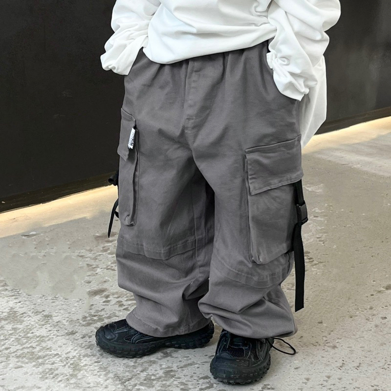 Quần thô bé trai xám suông có dây rút gấu Q225 size 90-140, quần dài trẻ em thu đông cao cấp