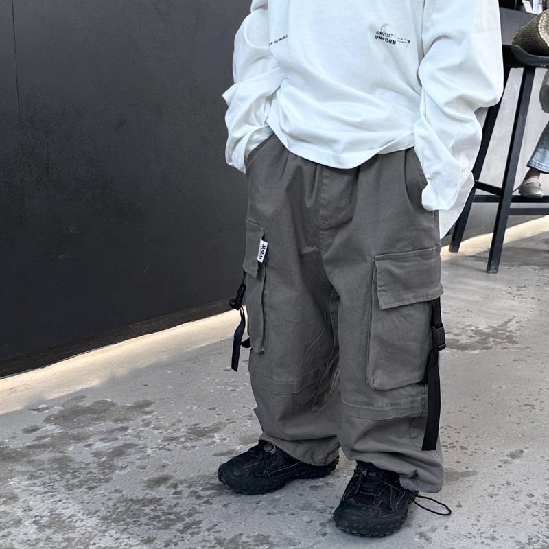 Quần thô bé trai xám suông có dây rút gấu Q225 size 90-140, quần dài trẻ em thu đông cao cấp