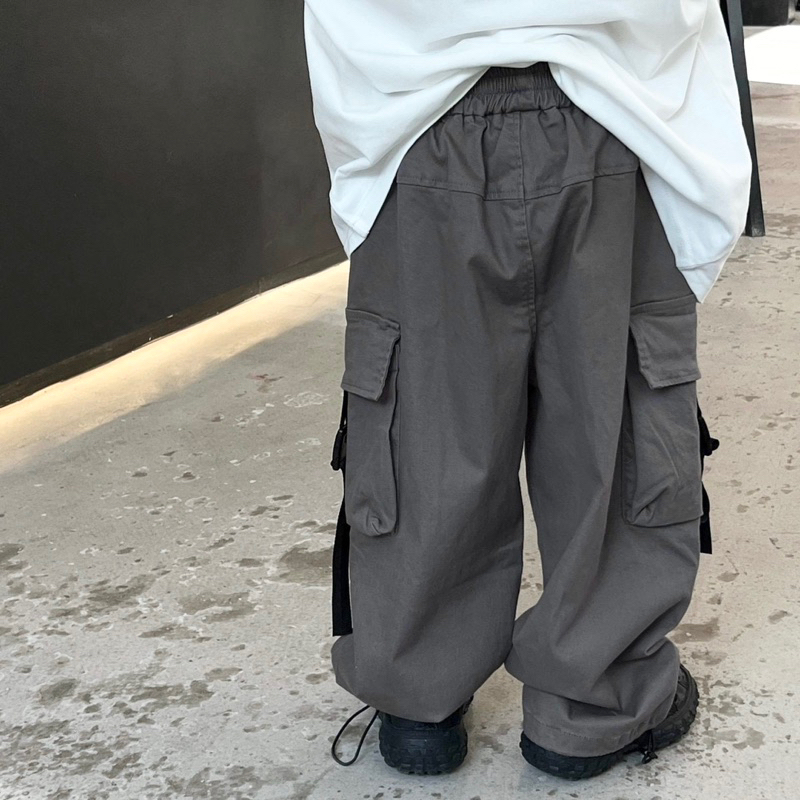 Quần thô bé trai xám suông có dây rút gấu Q225 size 90-140, quần dài trẻ em thu đông cao cấp