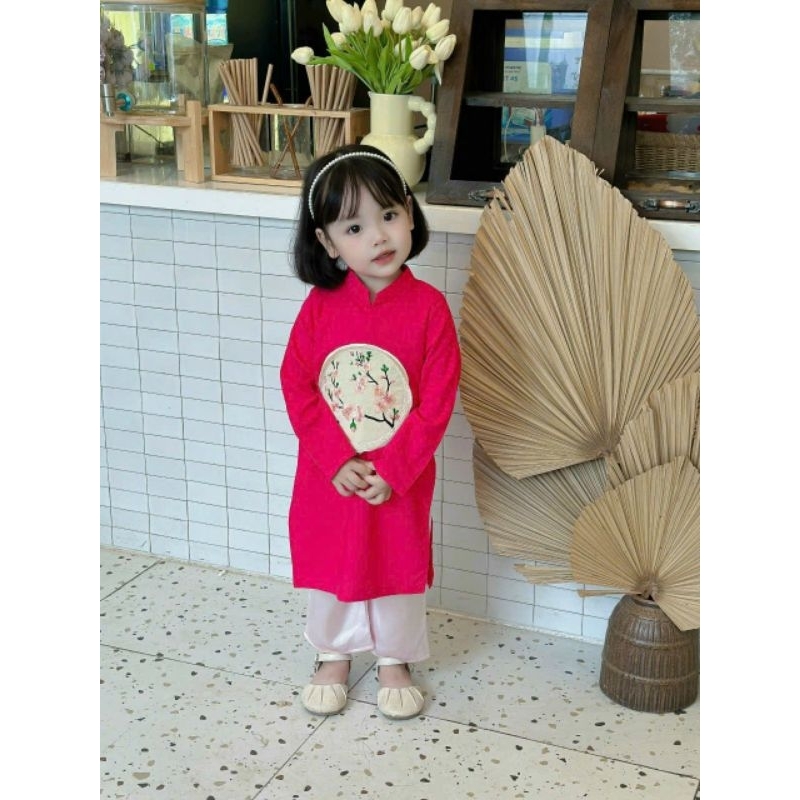 Áo dài bé gái 💝FREESHIP💝 set Áo dài bé gái NILEN màu hồng sen màu đỏ cực xinh