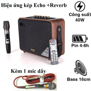 Loa neko nk01, cs 40w, bass 16cm, pin 4-6h, bluetooth, kèm 1 tay mic và mic dây