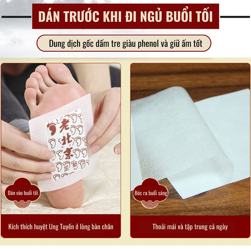 Hộp 50 Miếng Dán Chân Thải Độc Cơ Thể Hiệu Ông Già Bắc Kinh, Cao Dán Ngải Cứu Thải Độc Chân Cải Thiện Giấc Ngủ Đẹp Da.