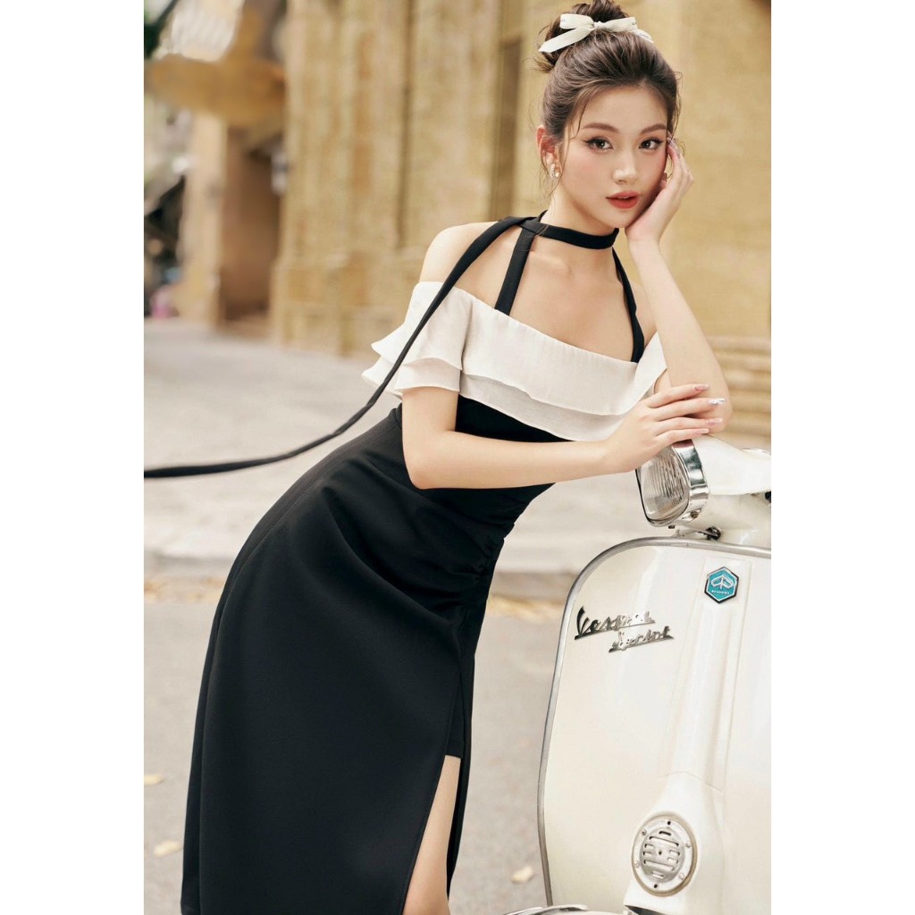 D136 Sena Dress dáng dài cúp phối dây màu đen đi tiệc sang chảnh