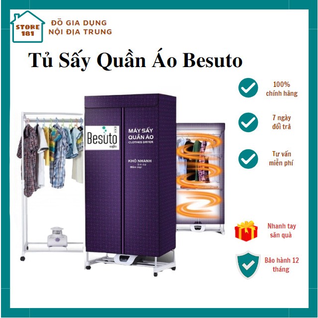 Tủ Sấy Quần Áo Besuto Thái Lan Tia UV .BH-12 Tháng, Điều Khiển Từ Xa Khung 2 Tầng - Nội Địa Trung