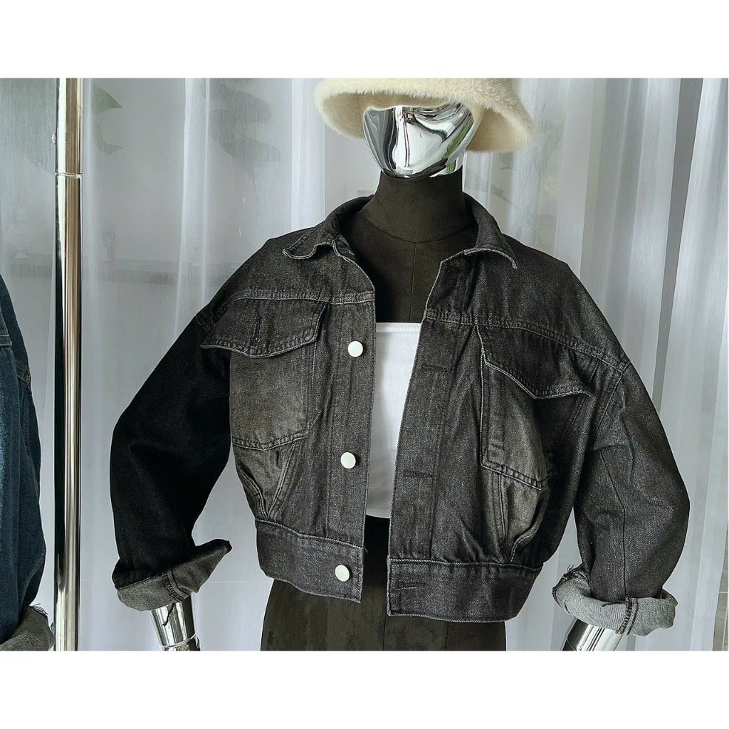 Áo khoác Jean nữ dài tay, áo khoác bò kiểu túi hộp theo phong cách Ulzzang thời trang Bigsize 2KJeans