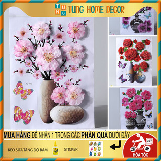 Decal bình hoa 3d dán tường trang trí phòng khách,phòng ngủ,phòng bếp