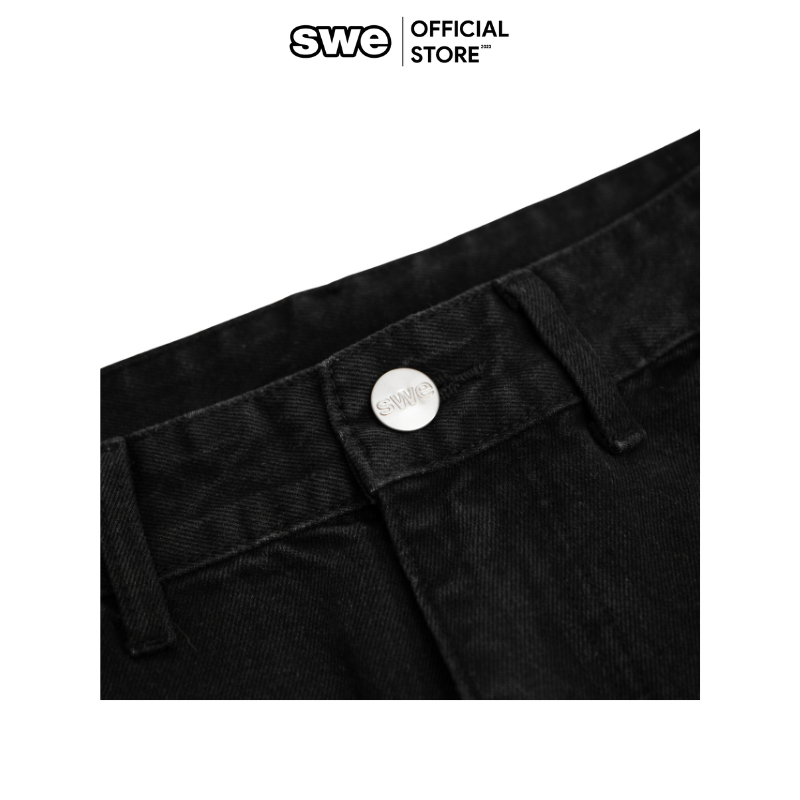 Quần Cargo Ống Rộng Nam/ Nữ SWE RIPPED CARGO JEANS - Đen