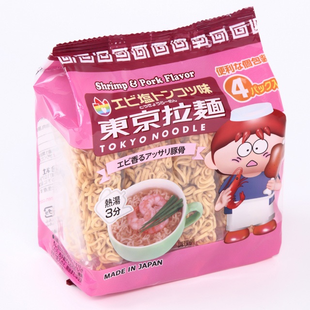 Lốc 4 gói mì ramen ăn liền Tokyo Noodle vị gà và tôm 112g