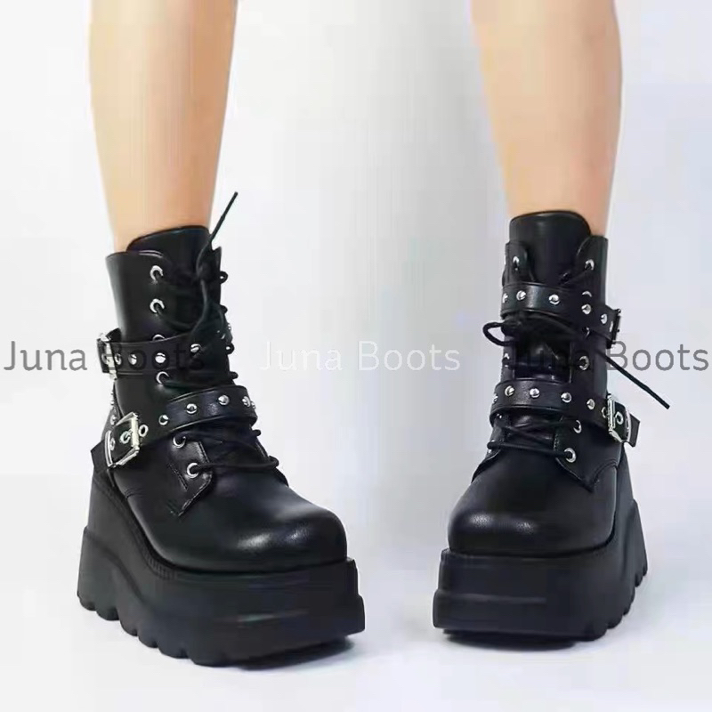Giày bốt marrtin y2k đế bánh mì cá tính đính đá - Boots bánh mì đế 10cm