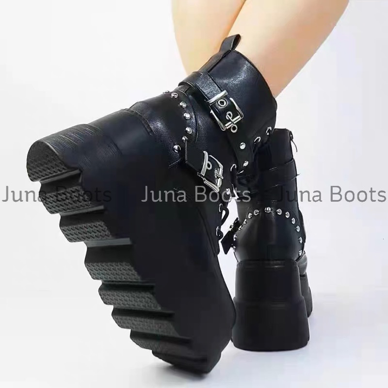Giày bốt marrtin y2k đế bánh mì cá tính đính đá - Boots bánh mì đế 10cm