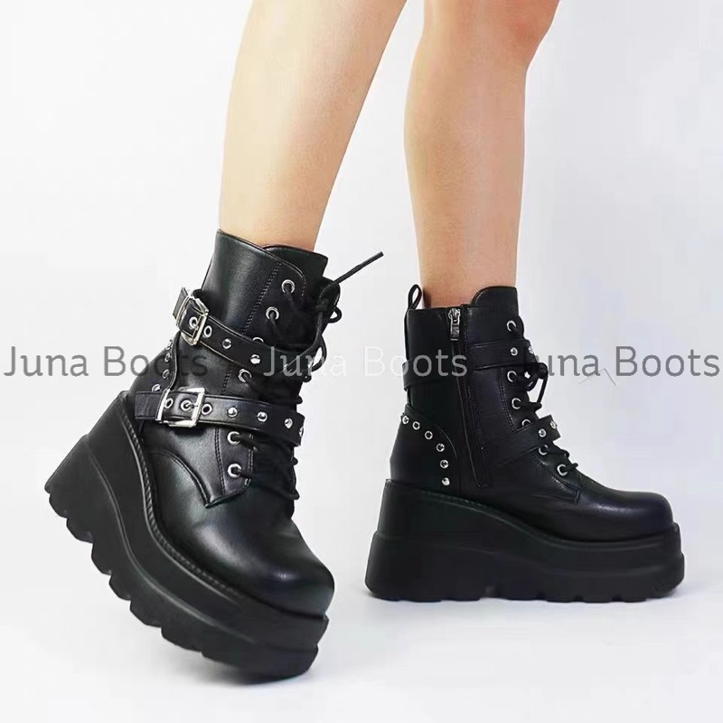 Giày bốt marrtin y2k đế bánh mì cá tính đính đá - Boots bánh mì đế 10cm