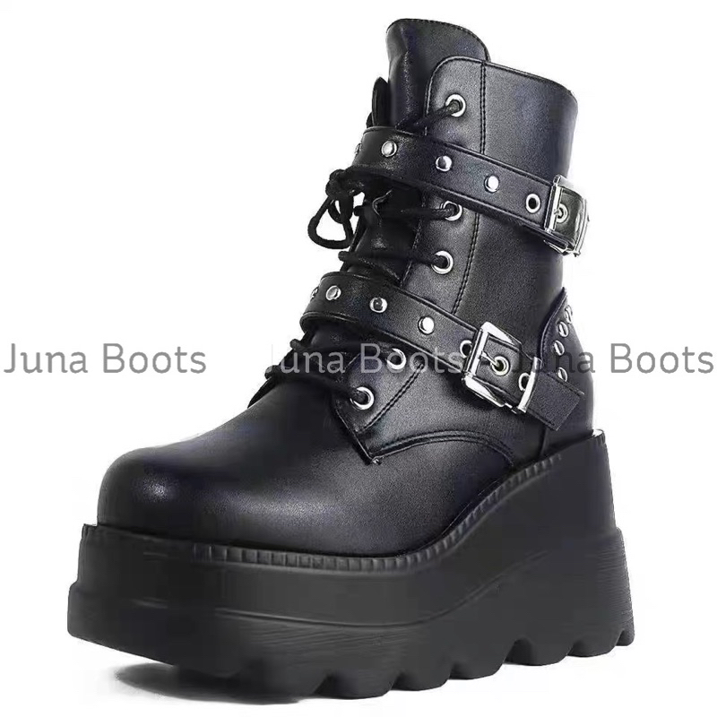 Giày bốt marrtin y2k đế bánh mì cá tính đính đá - Boots bánh mì đế 10cm