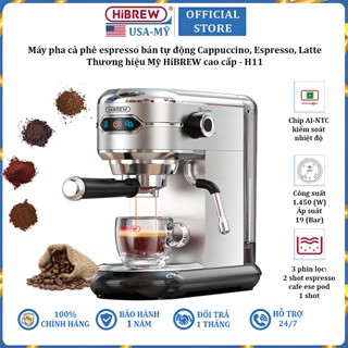 Máy pha cà phê espresso bán tự động thương hiệu Mỹ HiBREW H11 công suất 1450W - Hàng Nhập Khẩu (Bảo Hành 1 Năm)