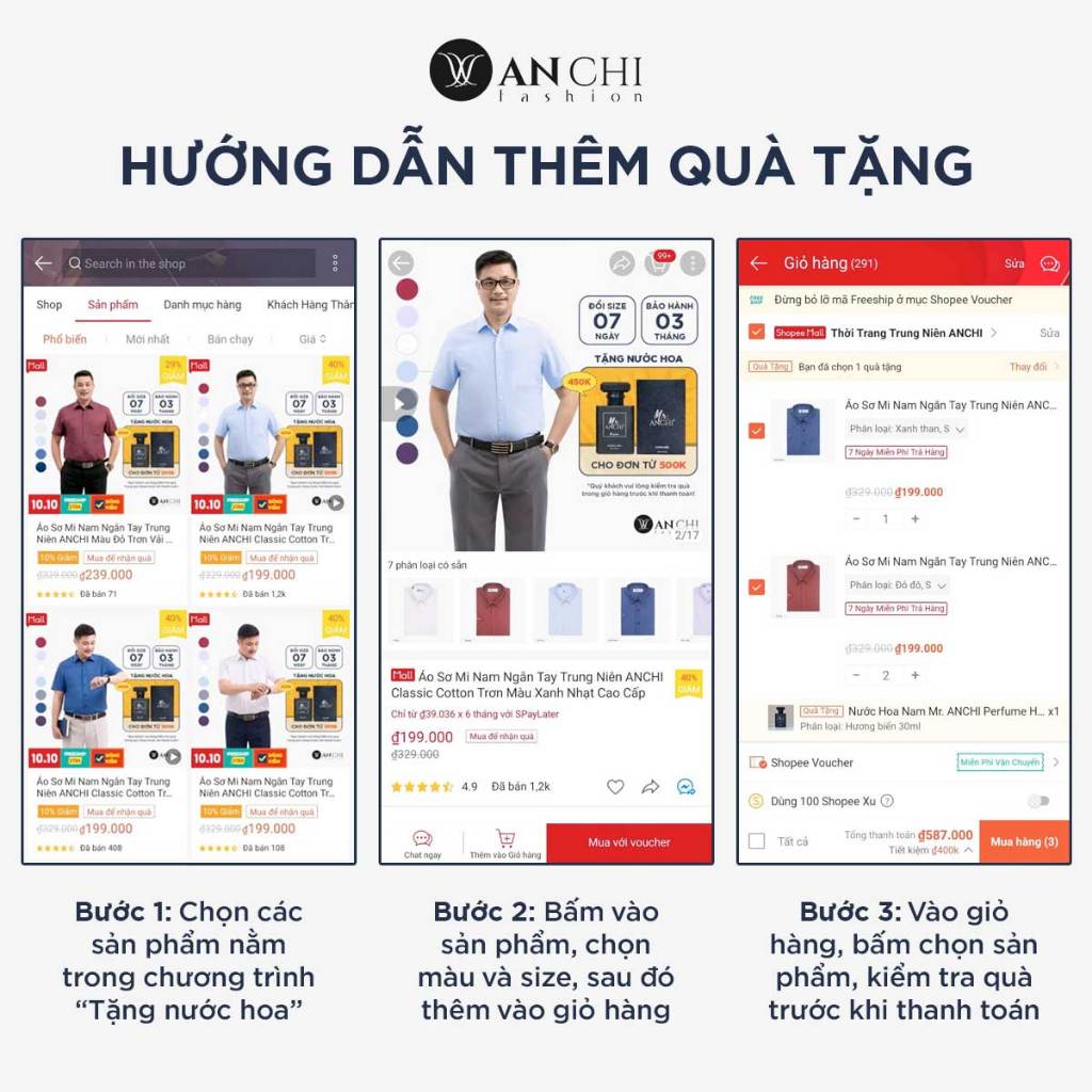 Áo Sơ Mi Nam Ngắn Tay Trung Niên ANCHI Classic Cotton Trơn Màu Xanh Than Cao Cấp
