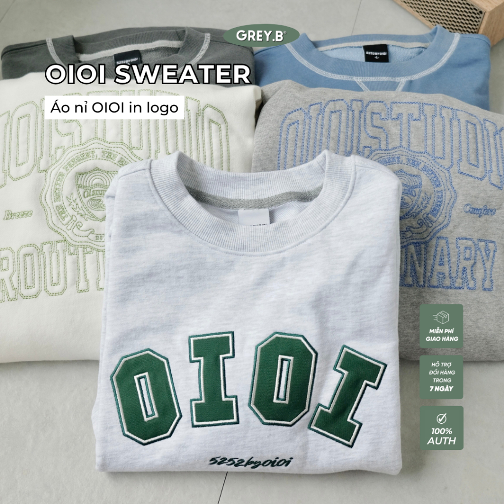 Áo Nỉ OIOI Sweater Logo Biglogo GREYB Unisex Nhiều Màu Phong Cách Hàn Quốc