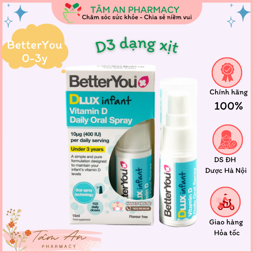 Vitamin D3 dạng xịt Dlux infant Better You 15ml tiện lợi cho trẻ sơ sinh