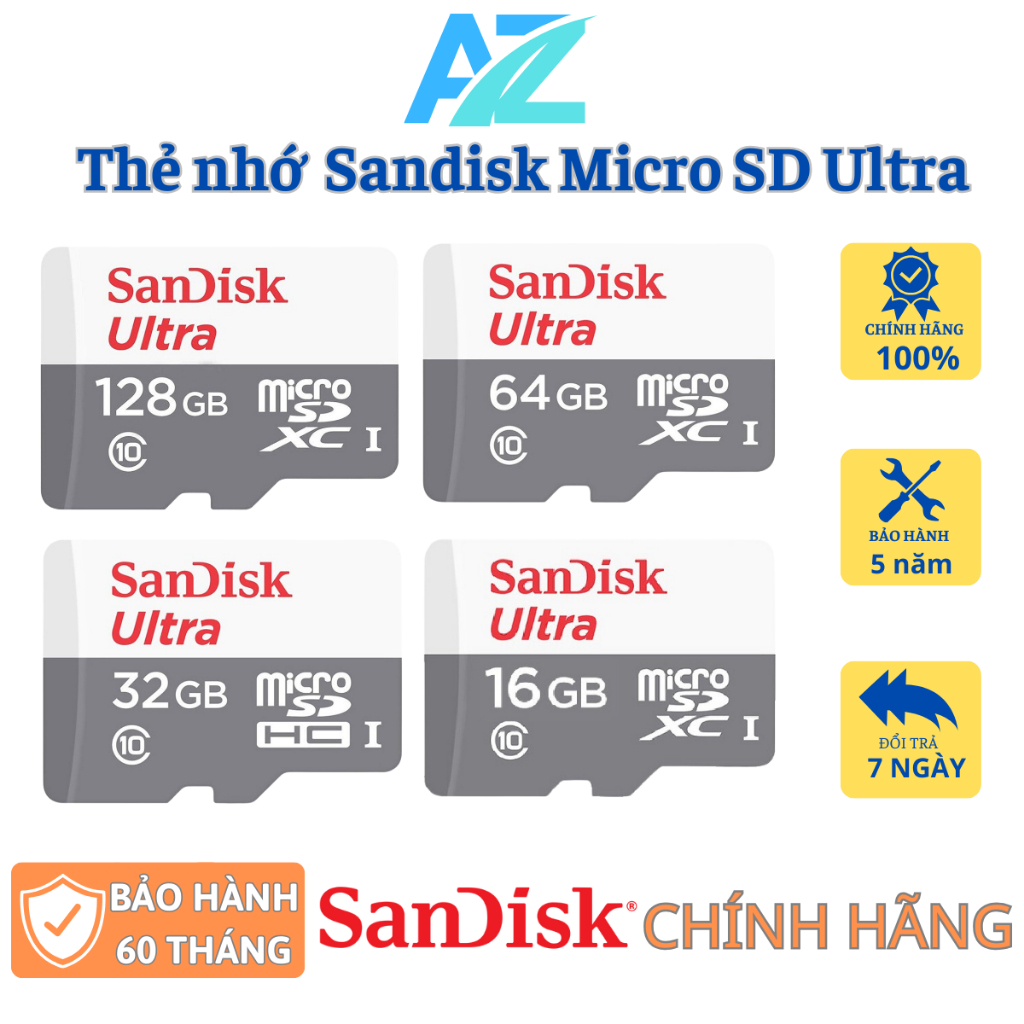 Thẻ nhớ SanDisk Ultra 32GB/64GB/128G tốc độ cao 100mb/s,chuẩn Micro SD cho camera,điện thoại-Thẻ nhớ Sandisk chính hãng