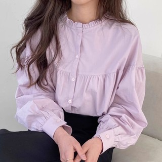 A93|áo sơ mi nữ cổ tròn dáng rộng tay phồng công sở, đi học hàn quốc gd_order