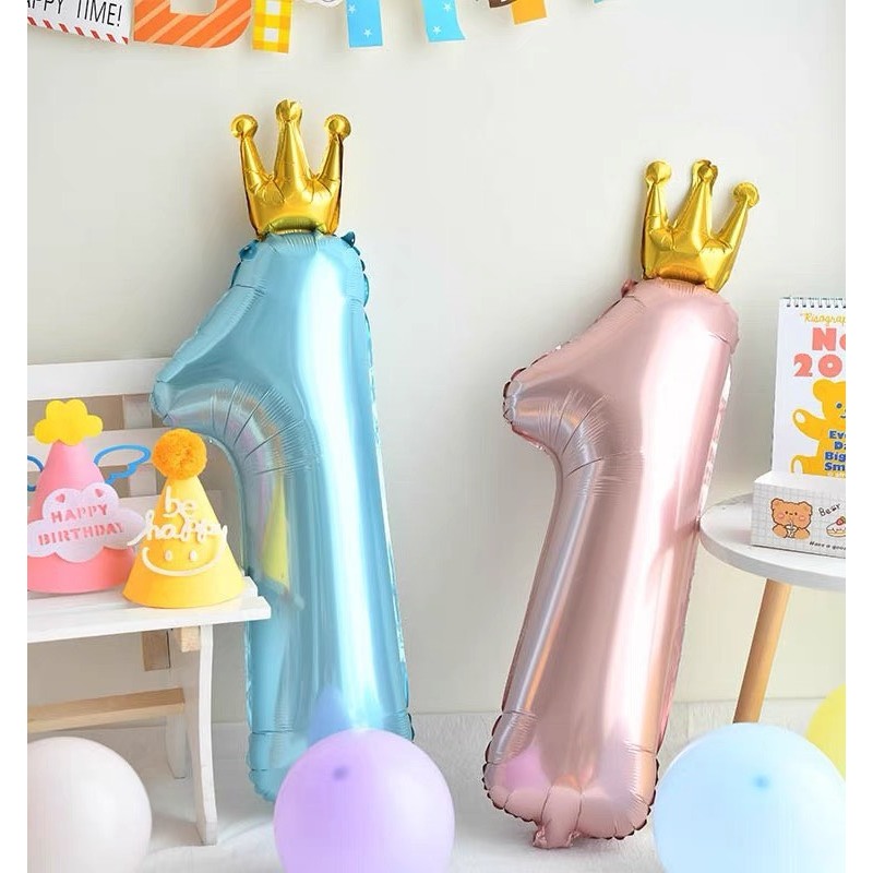 Bóng số 1 vương miện 90cm trang trí sinh nhật, thôi nôi cho bé trai bé gái