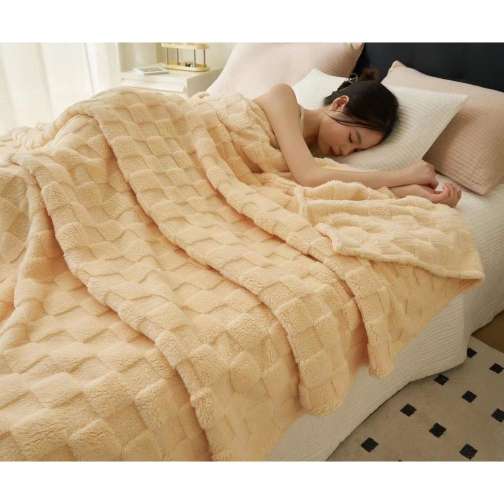 Chăn lông thỏ dập 3D hình ô vuông siêu đẹp, Chăn thỏ ô vuông đắp thu đông EmmiBedding