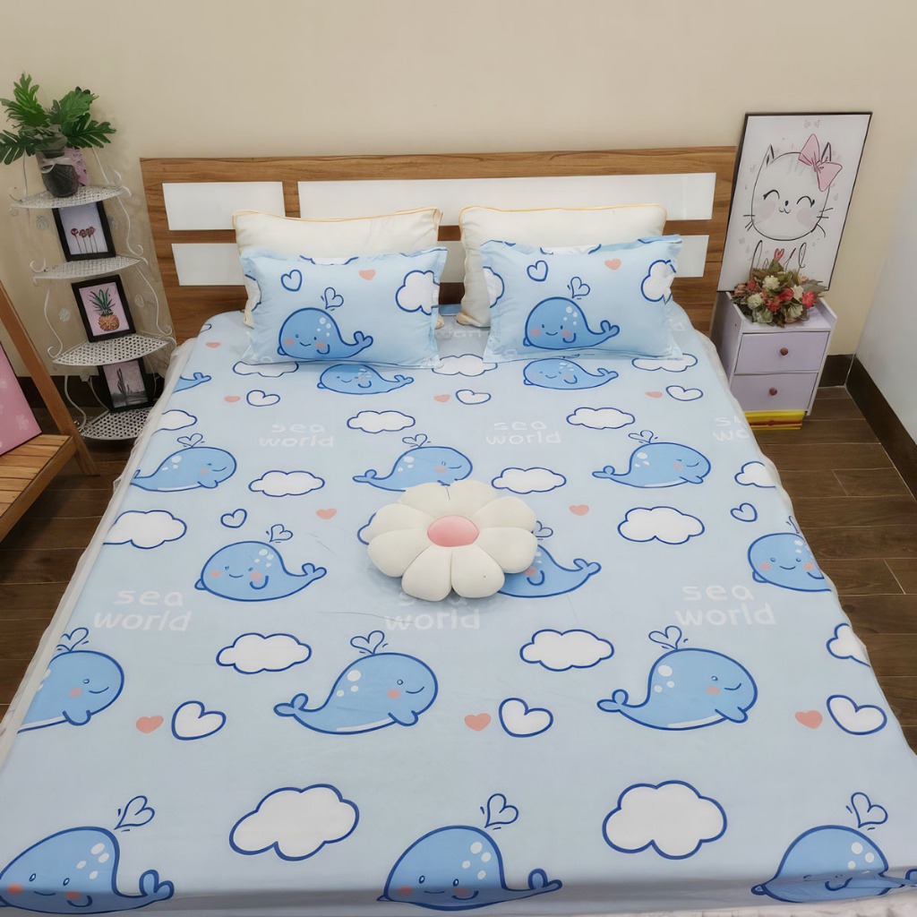 Ga Trải Giường Poly Cotton Mẫu Kẻ BBR Kèm vỏ gối nằm