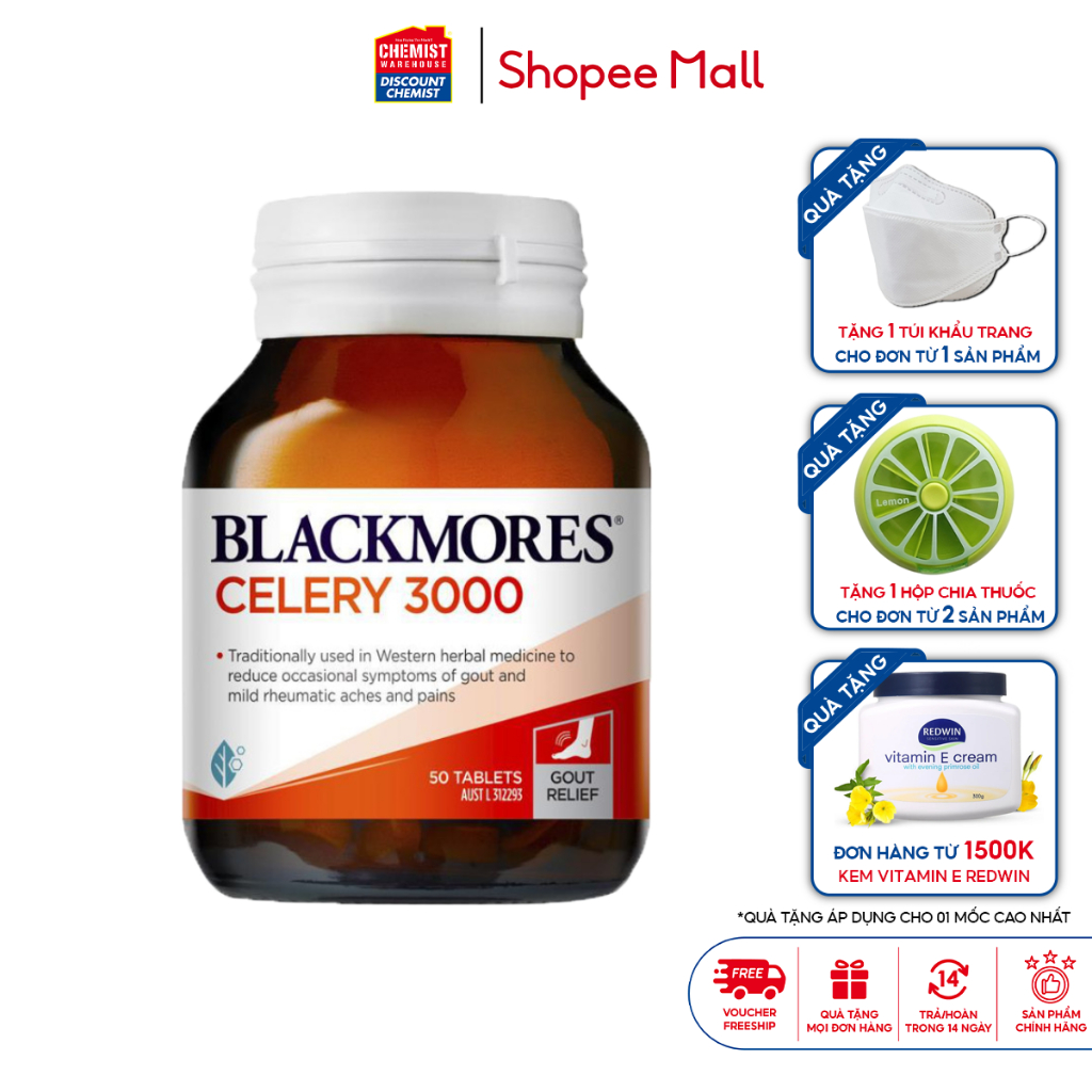 Viên uống giúp giảm đau khớp, viêm khớp hỗ trợ phòng ngừa Gout Celery 3000 Blackmores 50 viên