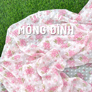 Vải voan ép óng ánh in bông hồng phấn đáng yêu