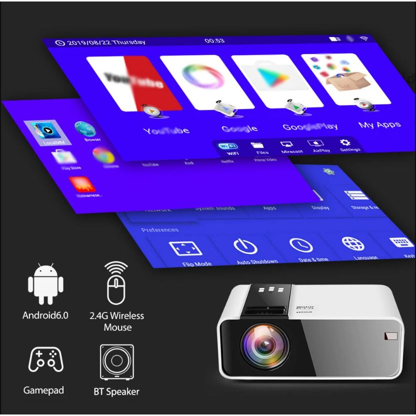 💝Bảo hành 5 năm 💝 Máy chiếu G86 6000 Lumens FULL HD 1080P Máy chiếu Android mini WIFI Máy chiếu di động LCD A80