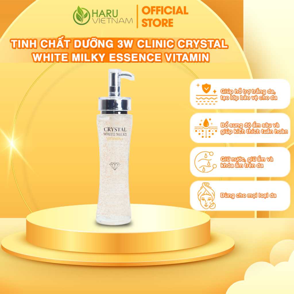 Tinh Chất Dưỡng 3W Clinic Crystal White Milky Essence Vitamin - Serum Haru Việt Nam Official Giúp Làm Sáng Da 150Ml