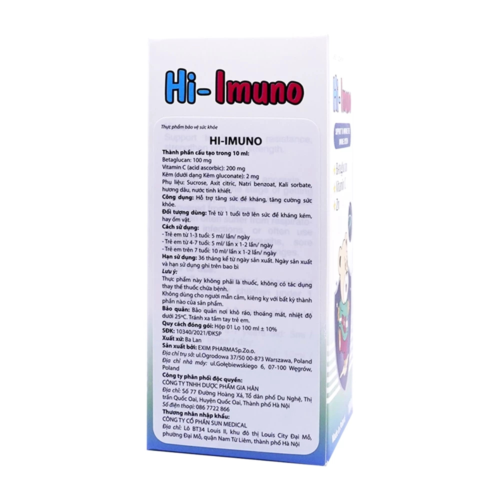 Hi Imuno - Siro Tăng Đề Kháng, Giảm Ốm Vặt, Biếng Ăn Ở Trẻ (Hộp 100ml)
