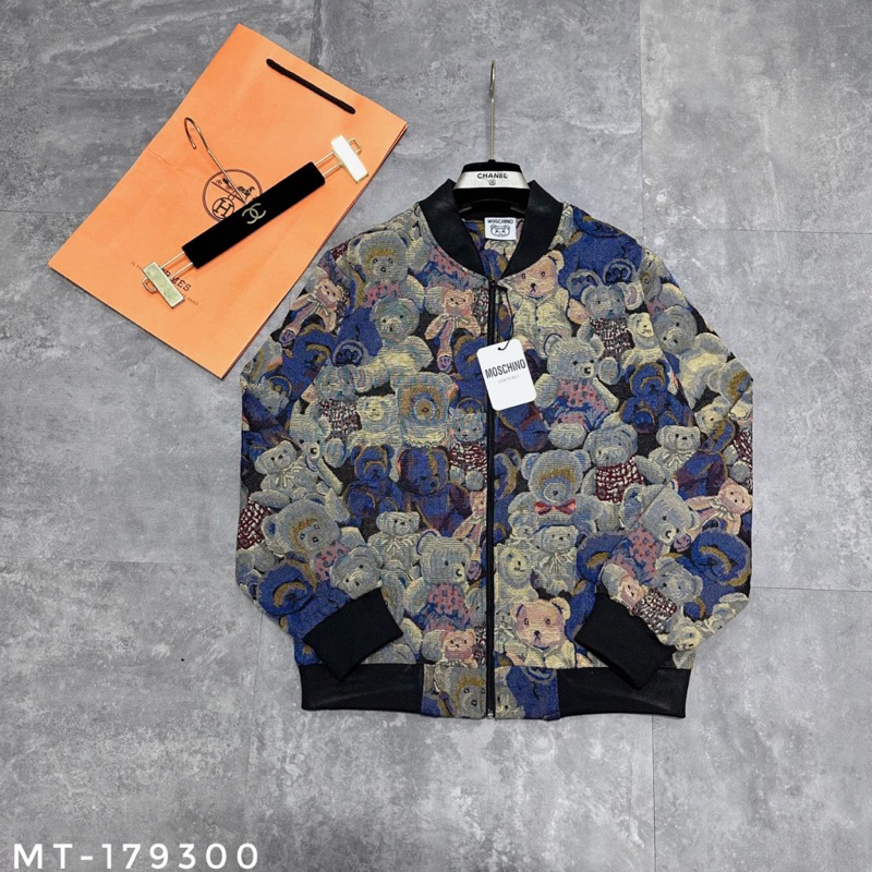 Áo khoác bomber Gấu Moschin Xanh cho Nam Nữ Bản sieeui cấp mẫu mới Tết 2024, Áo khoác nỉ MOSCHlNO Gấu siêu cấp Loại 1