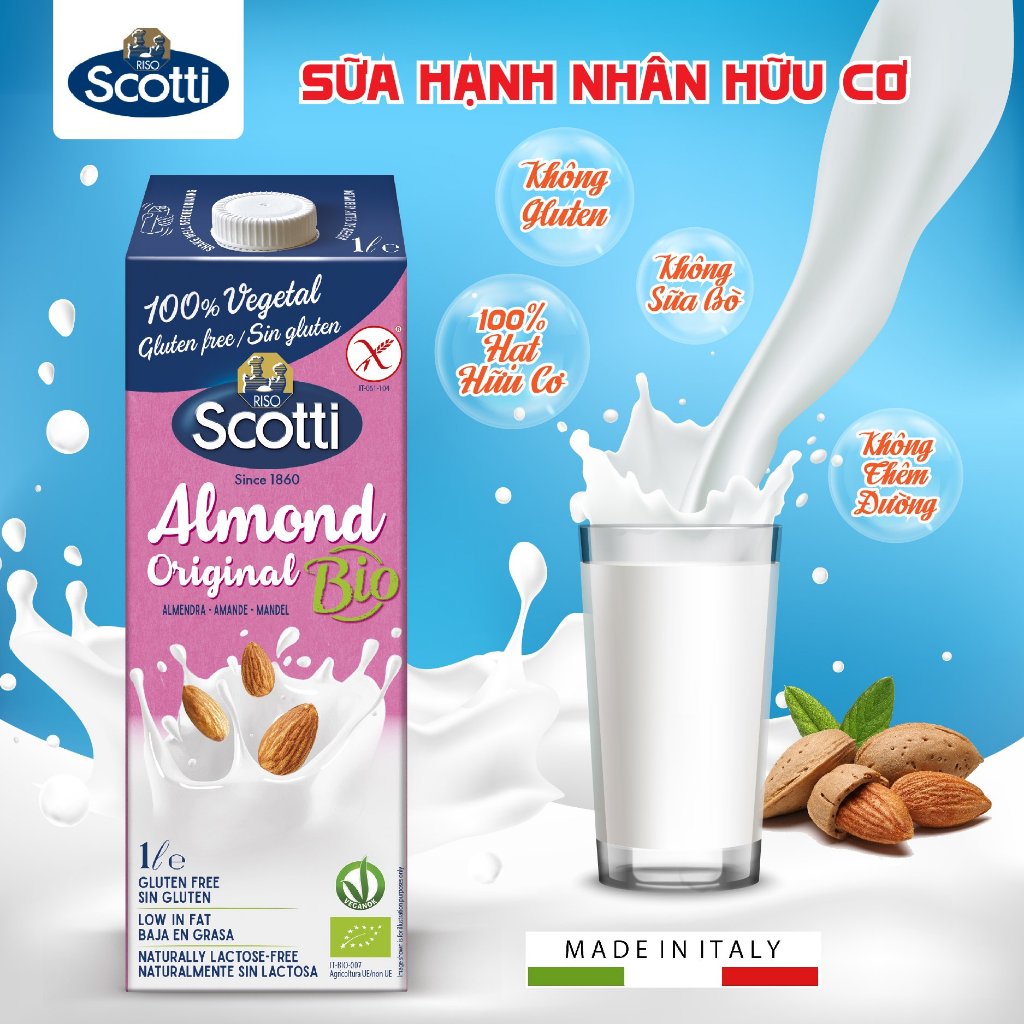 Sữa Hạt Hạnh Nhân Hữu Cơ Riso Scotti - ORGANIC Original Almond Drink - 1L