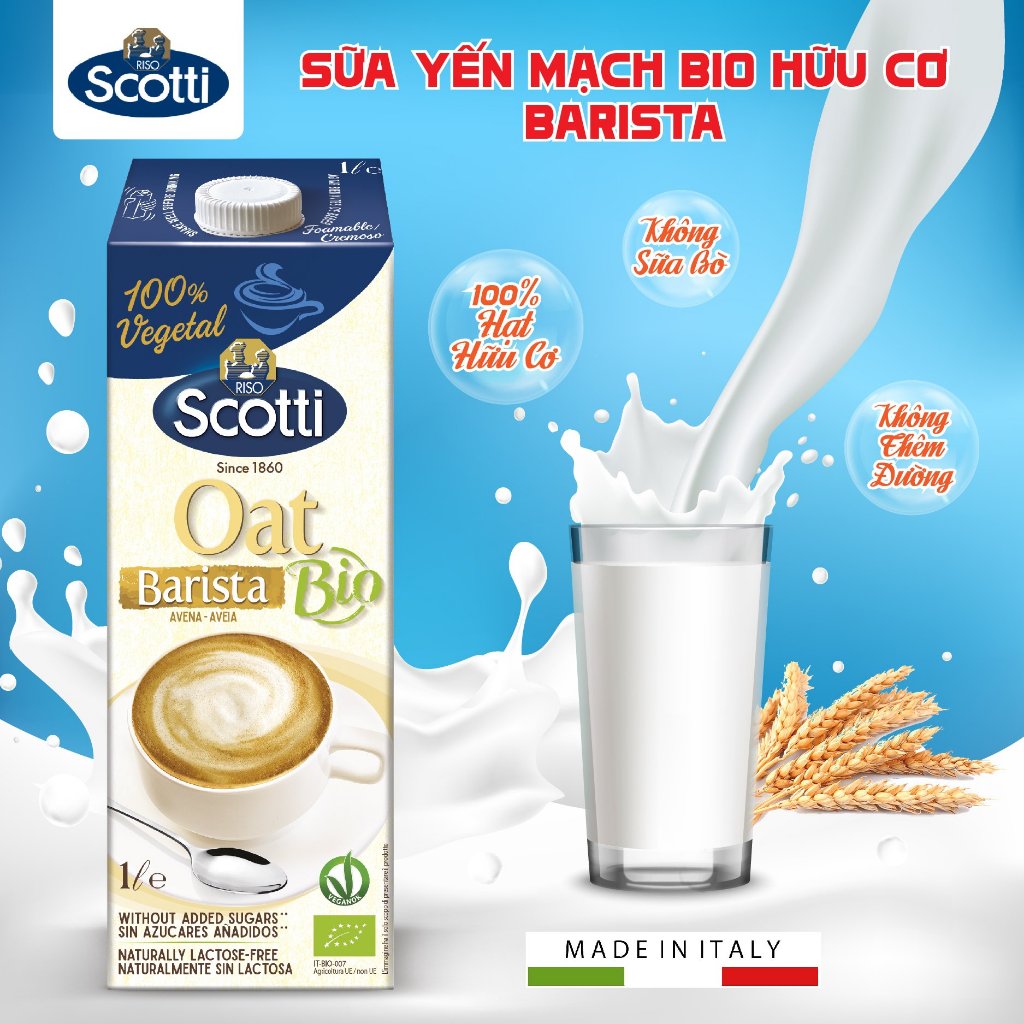 Sữa Yến Mạch Barista Hữu Cơ Riso Scotti - BIO Oat Barrista - Hộp 1L