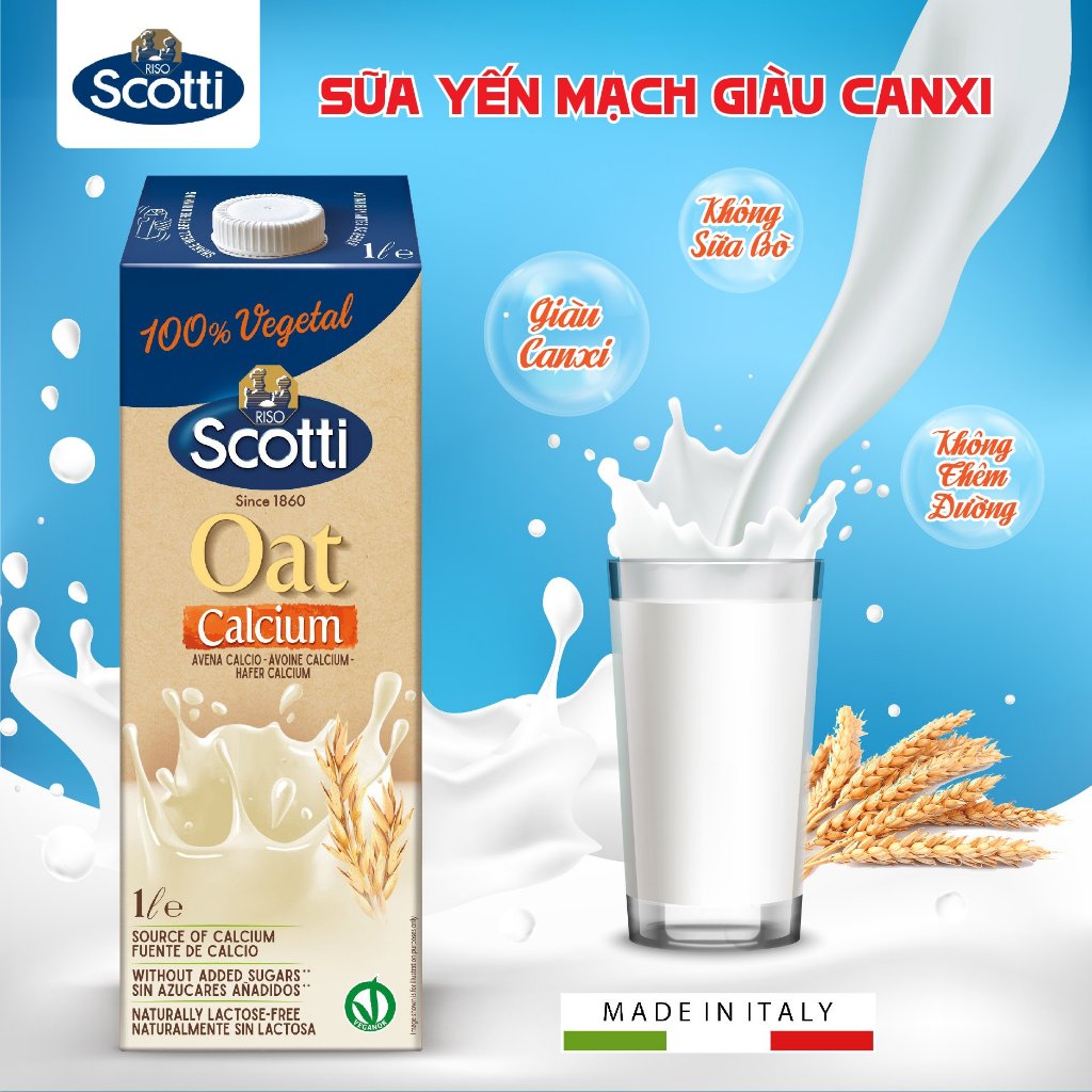 Sữa Yến Mạch Giàu Canxi Riso Scotti - BIO Calcium Oat Drink - Hộp 1L