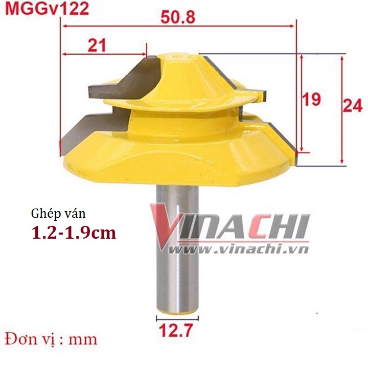 Mũi Ghép Góc Hộp Vuông Cốt 12.7 - Ghép Góc Hộp Vuông Cho Ván Từ 0.8 -2.5cm - 1 mũi chạy 2 ván