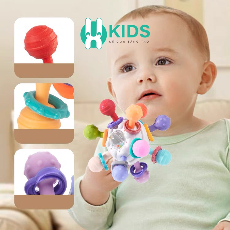 Đồ chơi ngậm mọc răng hình bóng có cánh nhựa mềm cao cấp X KIDS phát nhạc cầm tay gặm nướu cho bé