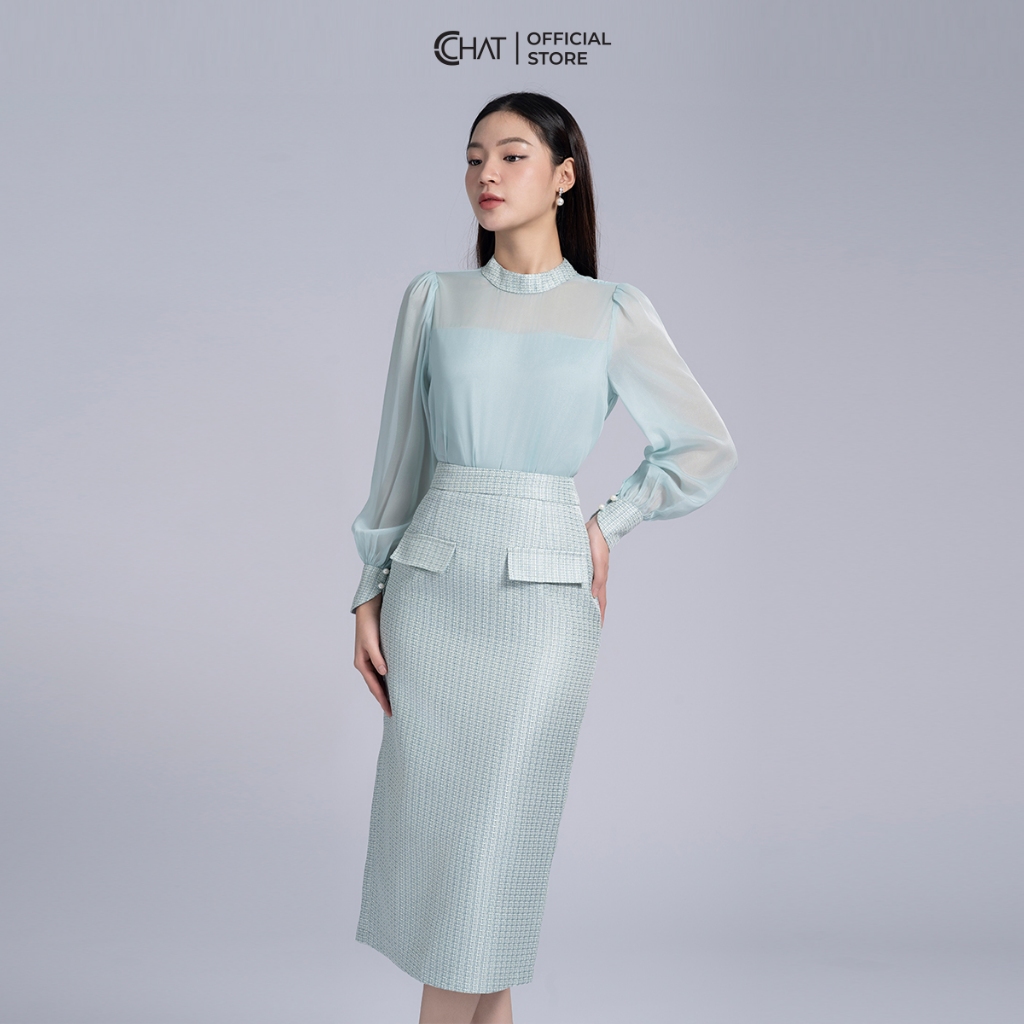 Set Đồ Nữ 𝐂𝐂𝐇𝐀𝐓 Áo Phối Dạ Tweed Chân Váy Dáng Ôm Chất Vải Cao Cấp Mềm Mịn 23BDZ8002OT