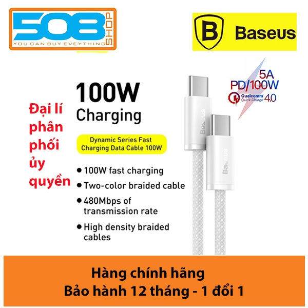 Cáp sạc nhanh Type C 100W, Baseus Dynamic Series Fast Charging Data Cable Type C to Type C 100W dây 