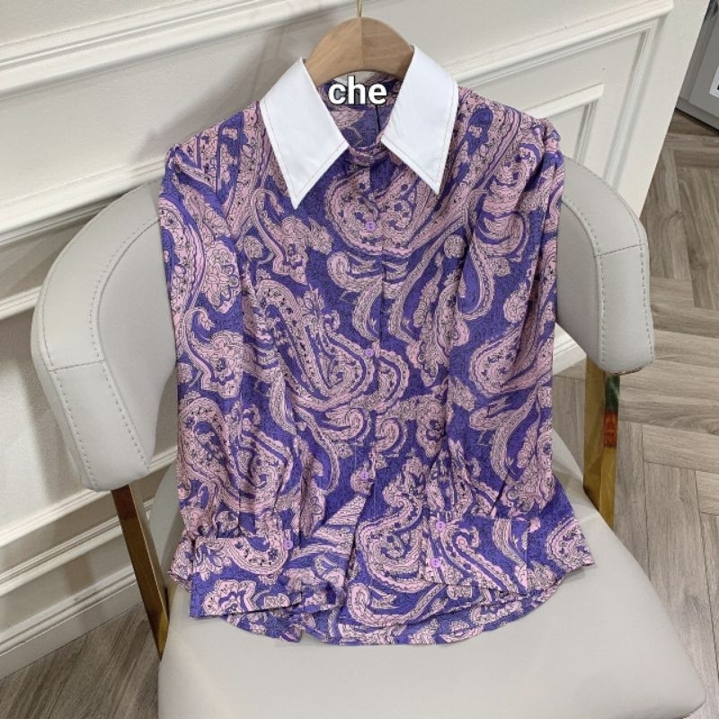 Sơ mi dài tay họa tiết mix viền cổ Z.N.