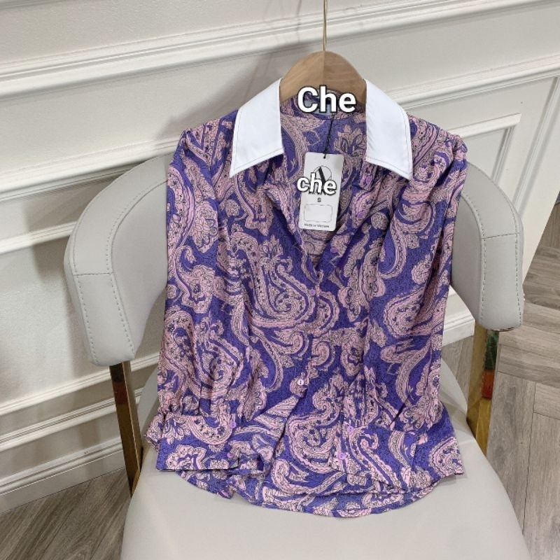 Sơ mi dài tay họa tiết mix viền cổ Z.N.